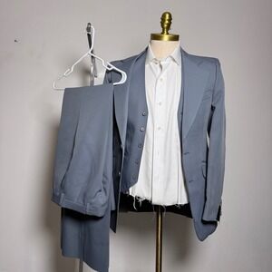 Vintage International Collection Men's 3 Piece Suit 100% Polyester Gray 36R 29W
